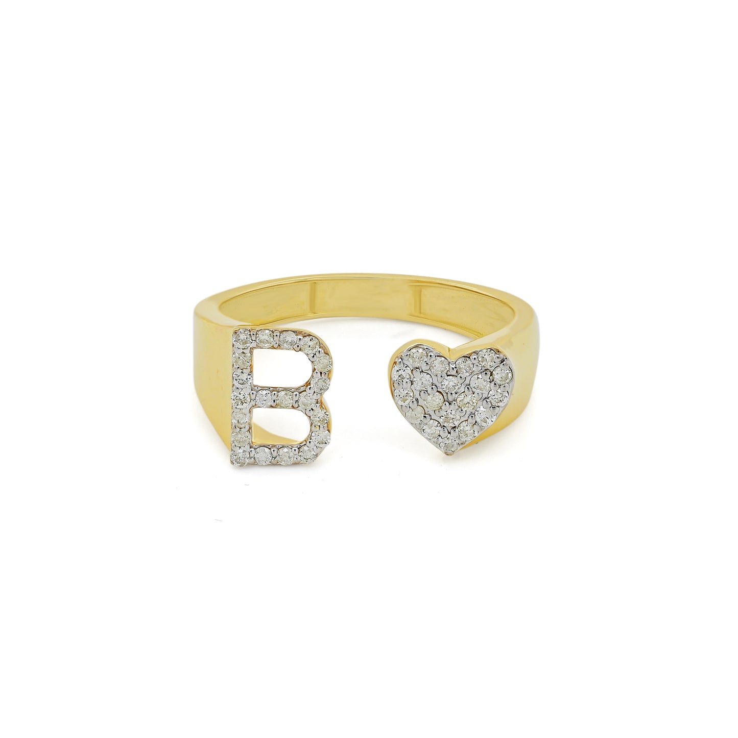 14K Gold letter B Ring 0.26 ctw