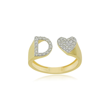 14K Gold letter D Ring 0.3 ctw