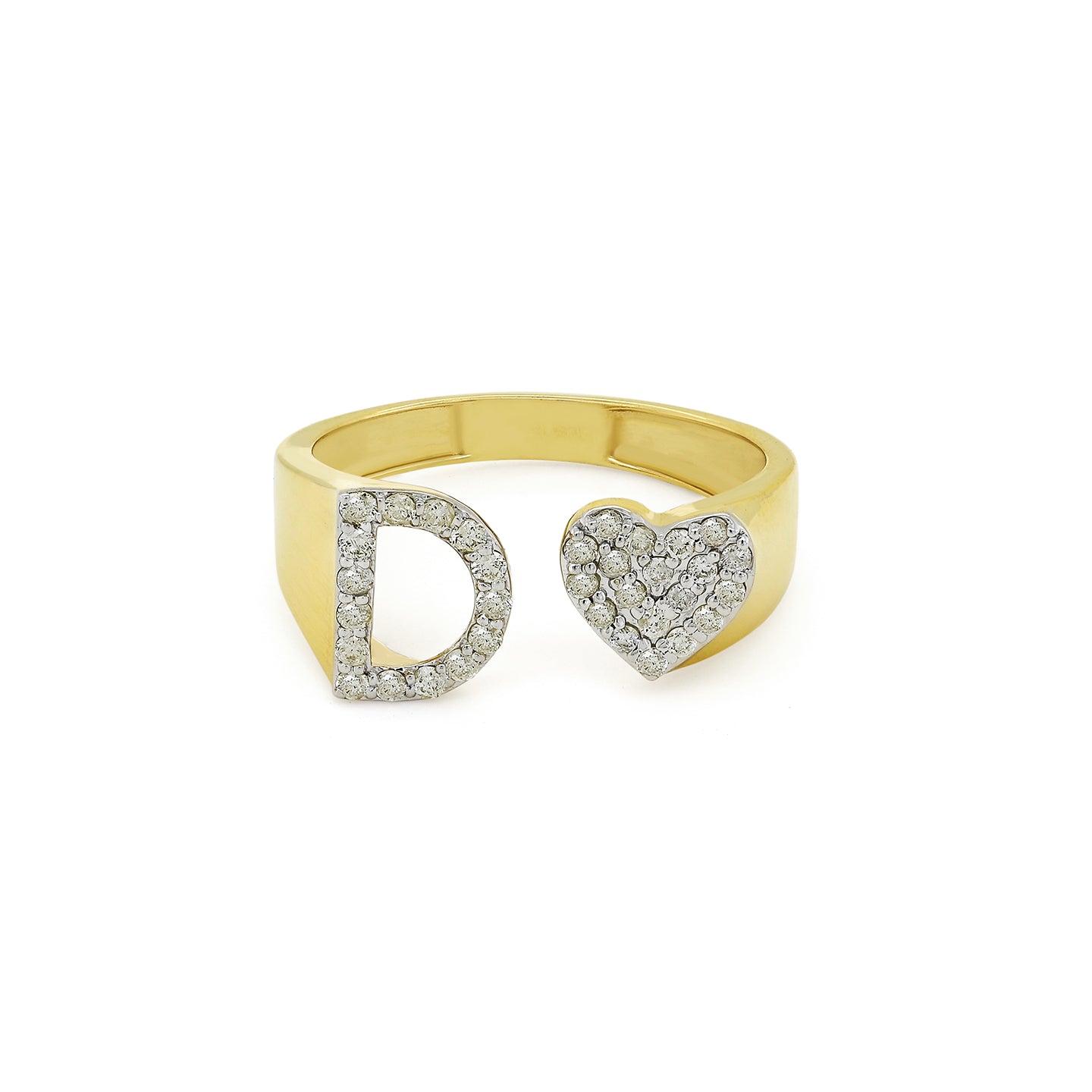 14K Gold letter D Ring 0.3 ctw