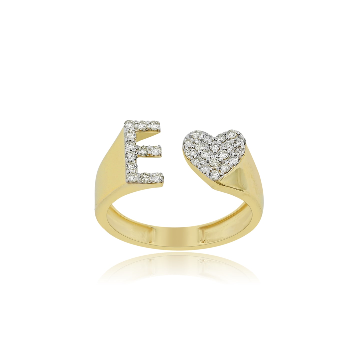 14K Gold letter E Ring 0.26 ctw