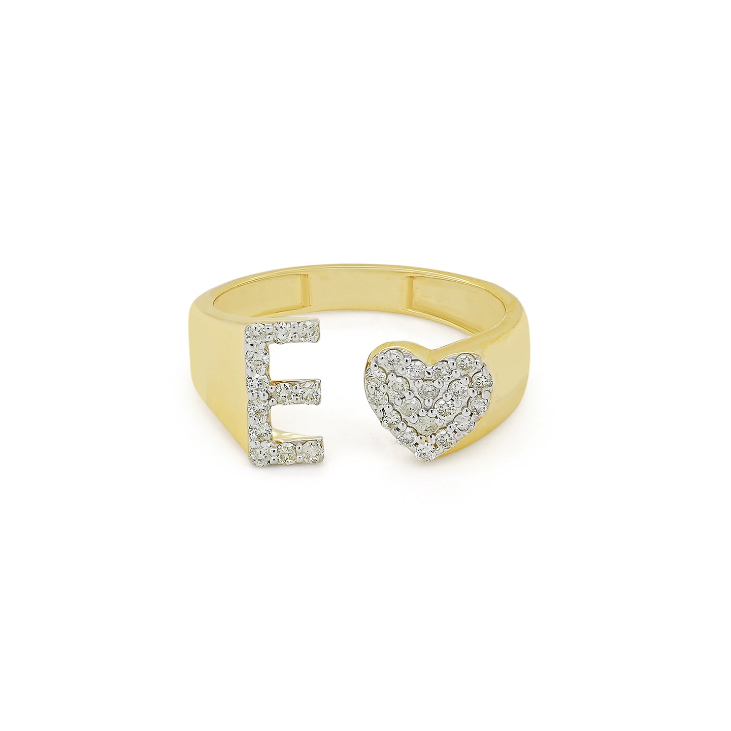 14K Gold letter E Ring 0.26 ctw