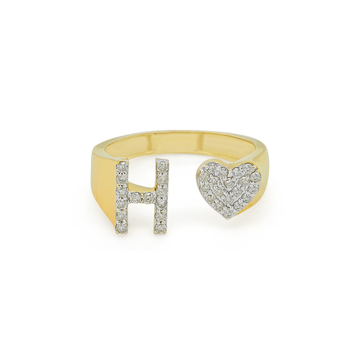 14K Gold letter H Ring 0.3 ctw