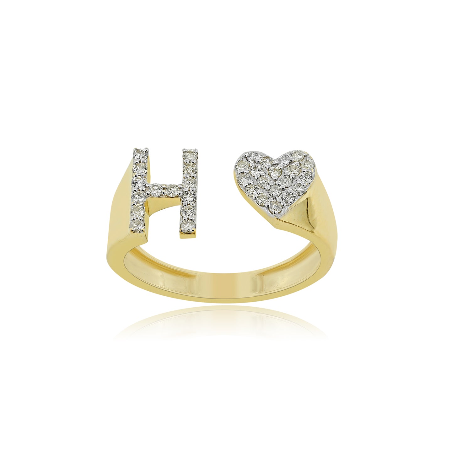 14K Gold letter H Ring 0.3 ctw