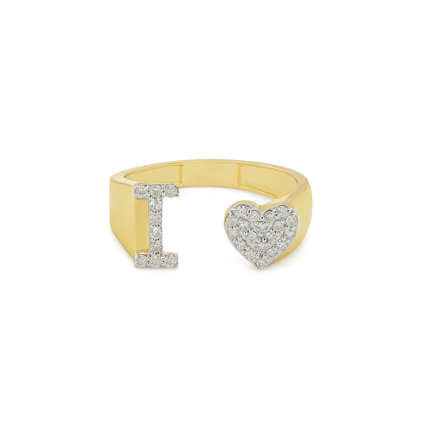 14K Gold letter I Ring 0.29 ctw