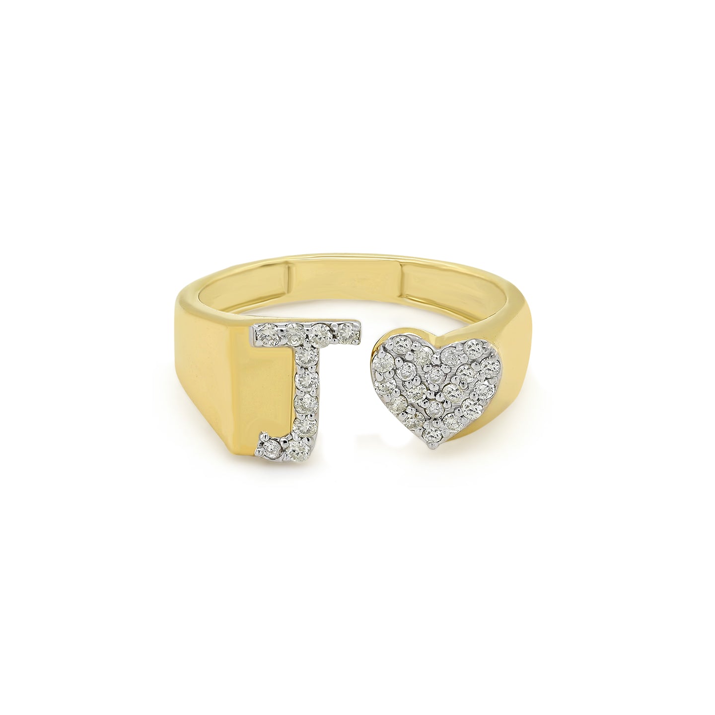 14K Gold letter J Ring 0.26 ctw