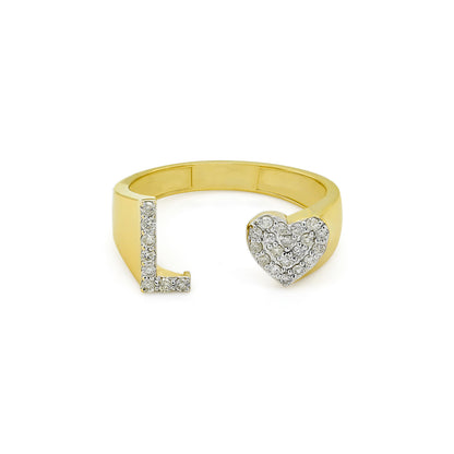 14K Gold letter L Ring 0.24 ctw