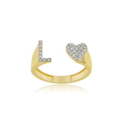 14K Gold letter L Ring 0.24 ctw