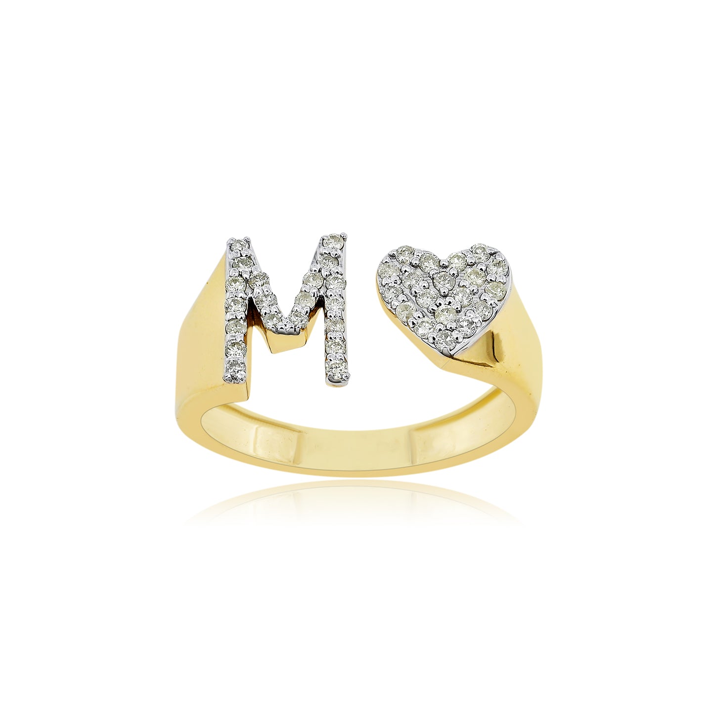 14K Gold letter M Ring 0.27 ctw