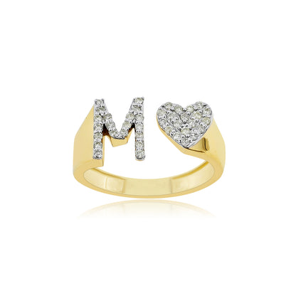 14K Gold letter M Ring 0.27 ctw