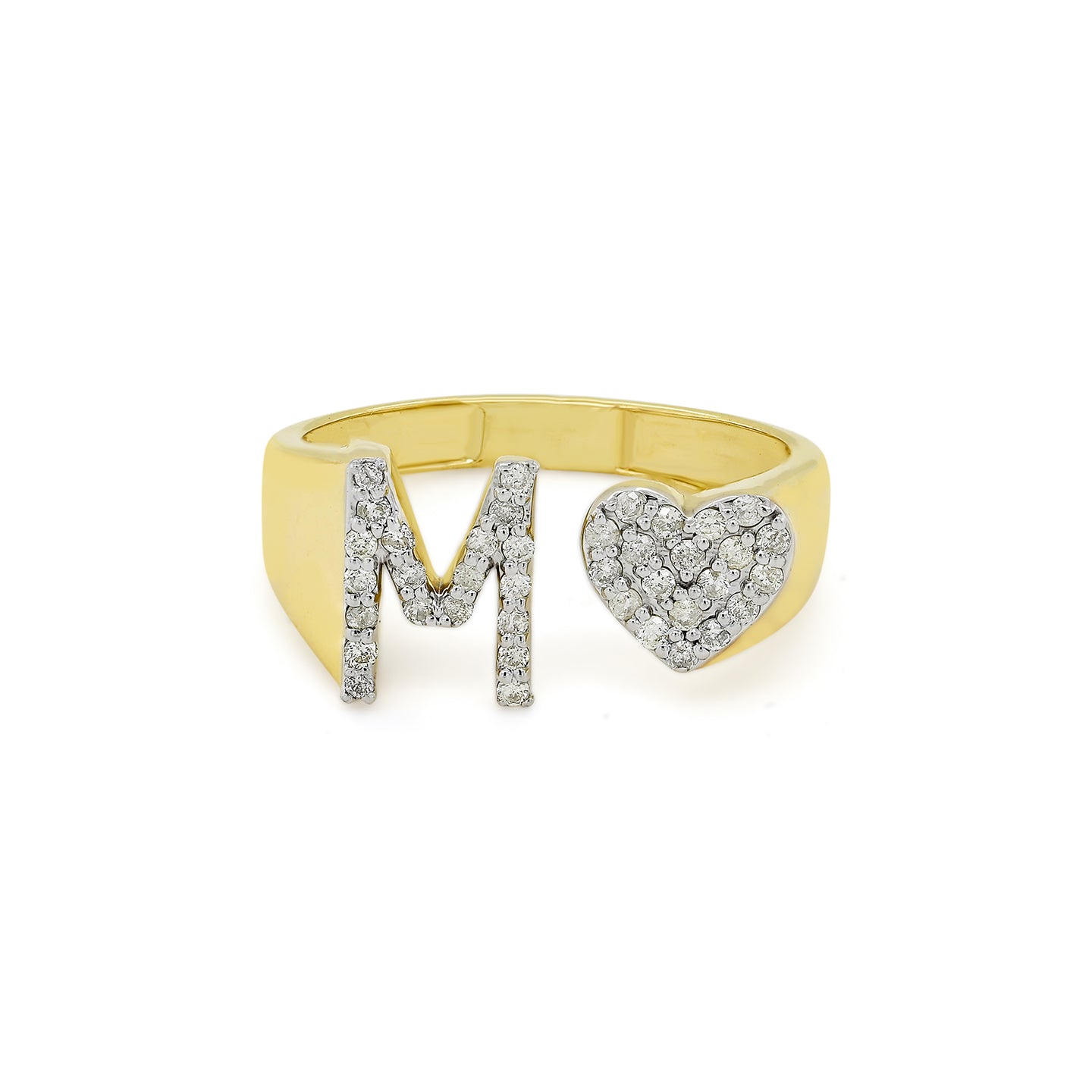 14K Gold letter M Ring 0.27 ctw