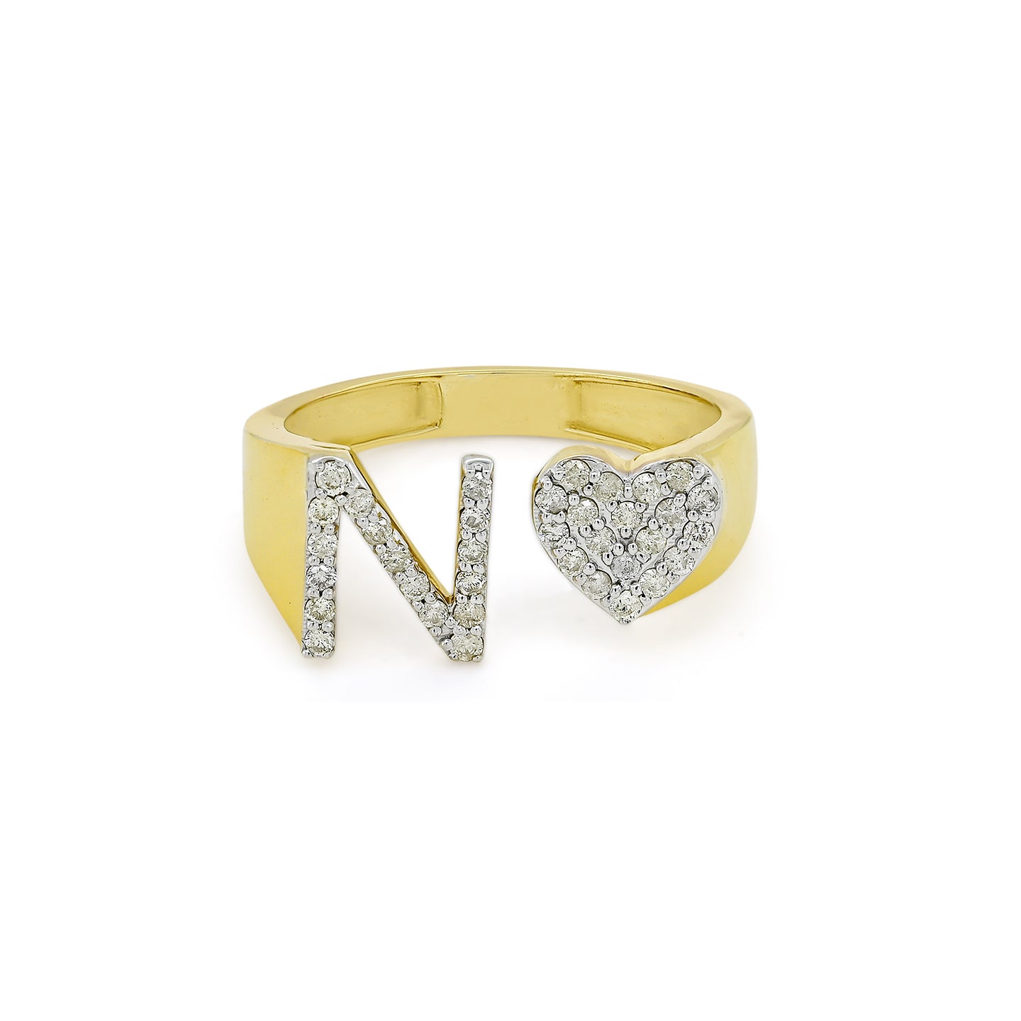 14K Gold letter N Ring 0.29 ctw