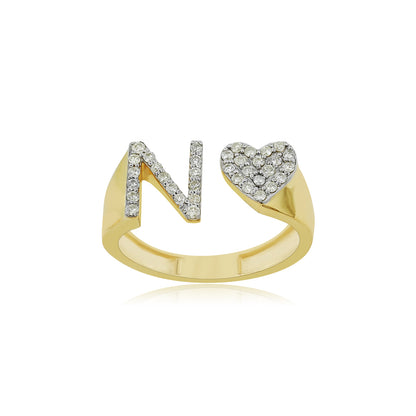 14K Gold letter N Ring 0.29 ctw