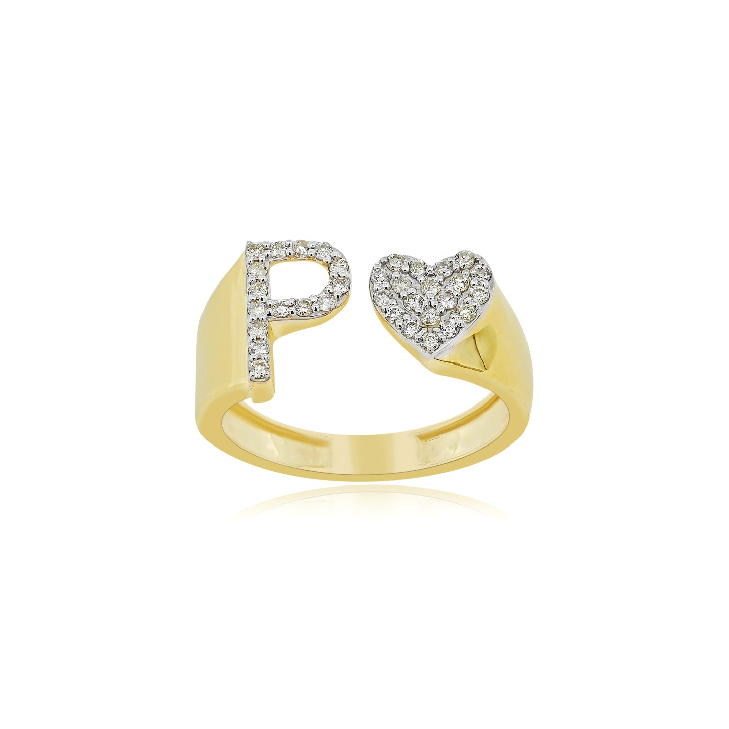 14K Gold letter P Ring 0.26 ctw