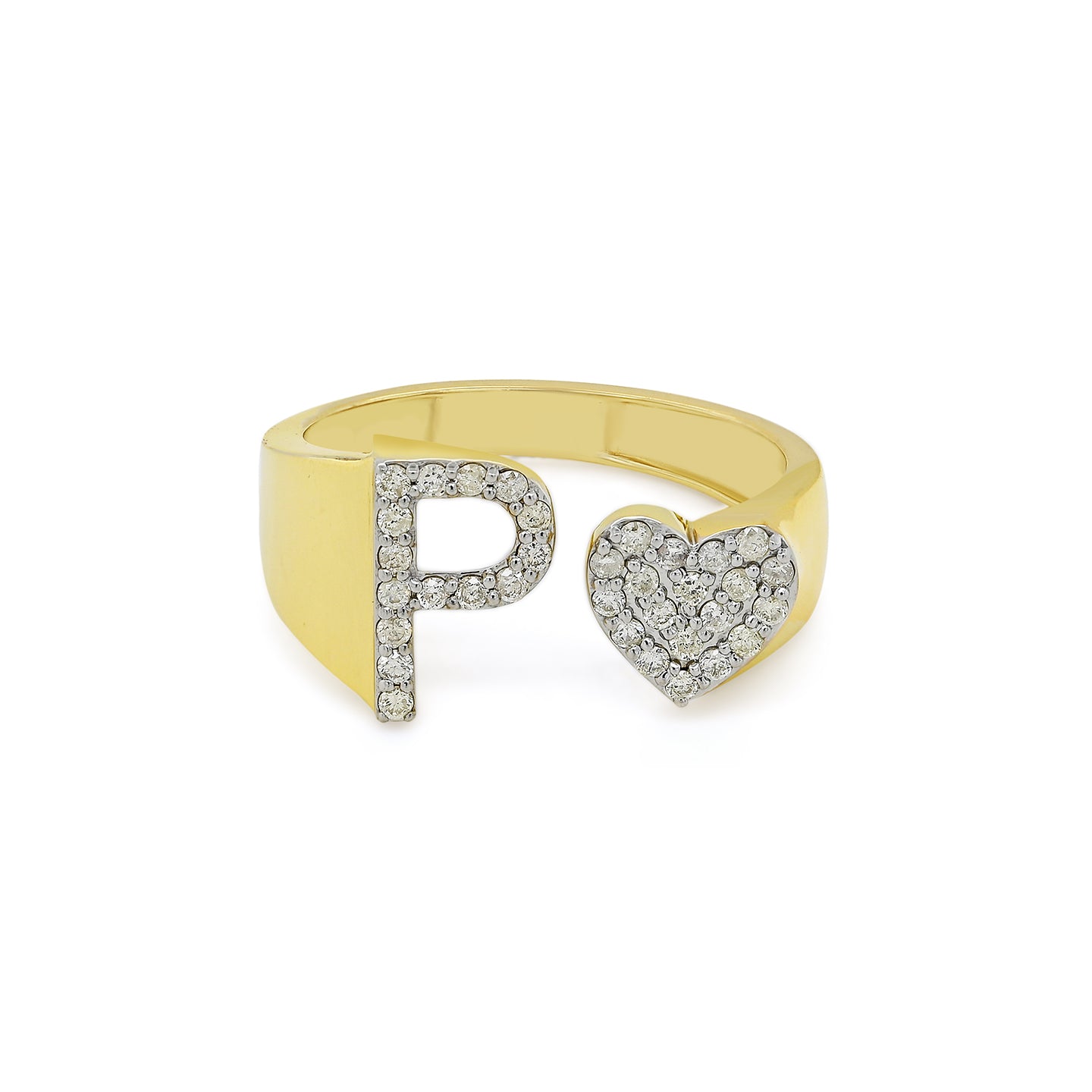 14K Gold letter P Ring 0.26 ctw