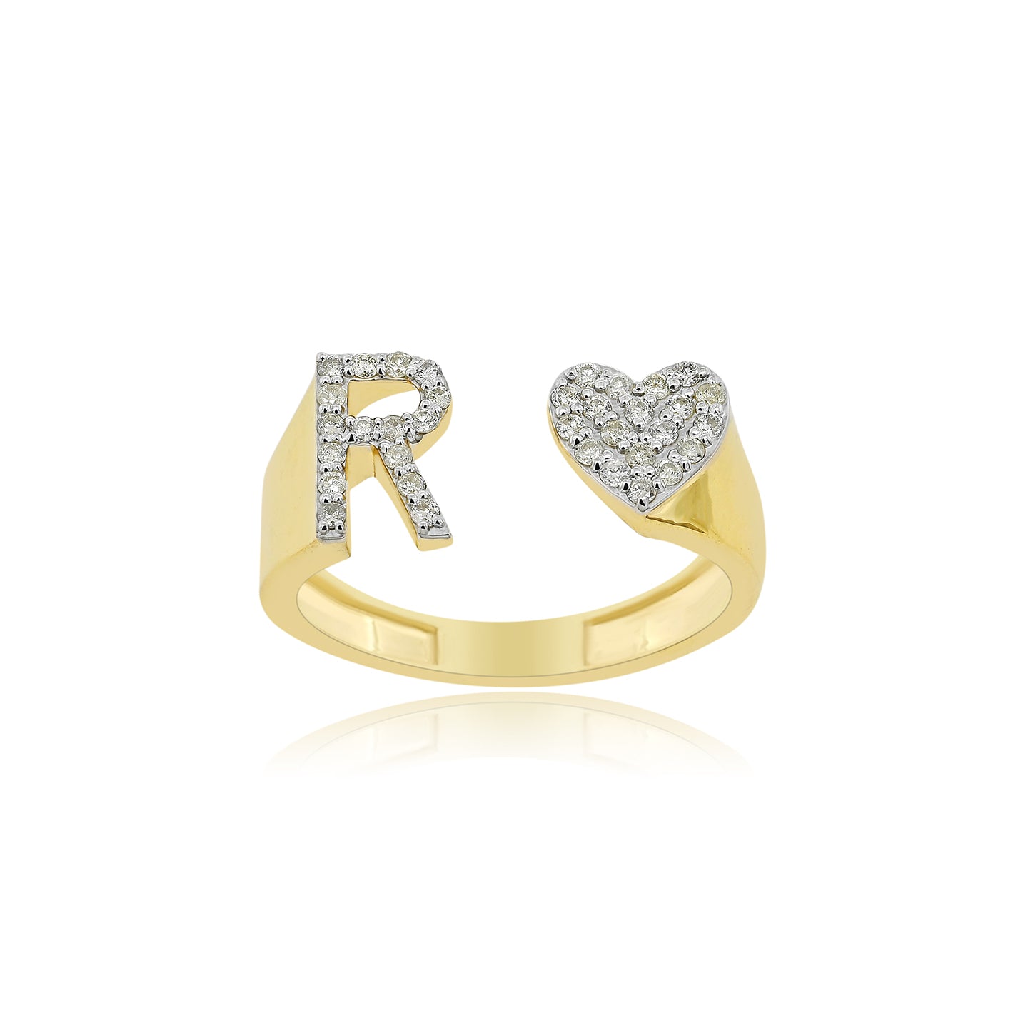 14K Gold letter R Ring 0.26 ctw