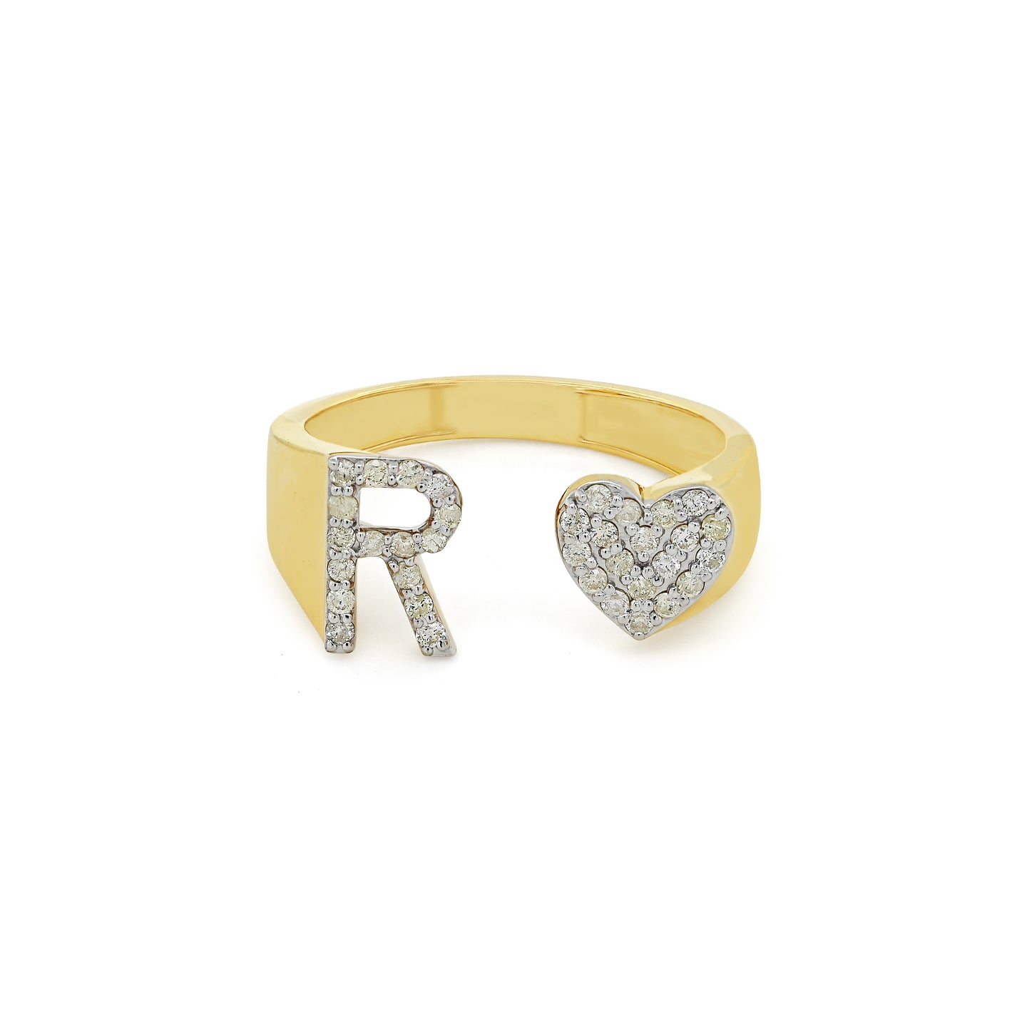 14K Gold letter R Ring 0.26 ctw