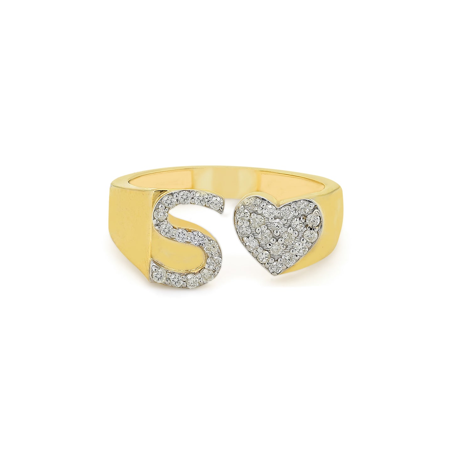 14K Gold letter S Ring 0.25 ctw