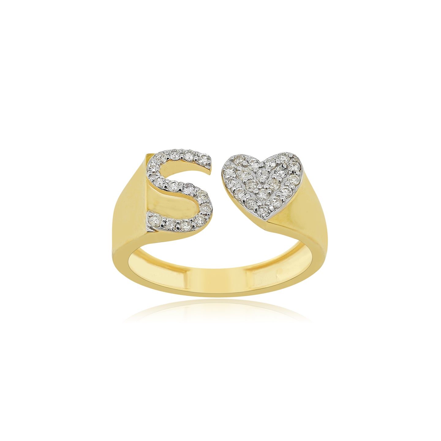 14K Gold letter S Ring 0.25 ctw