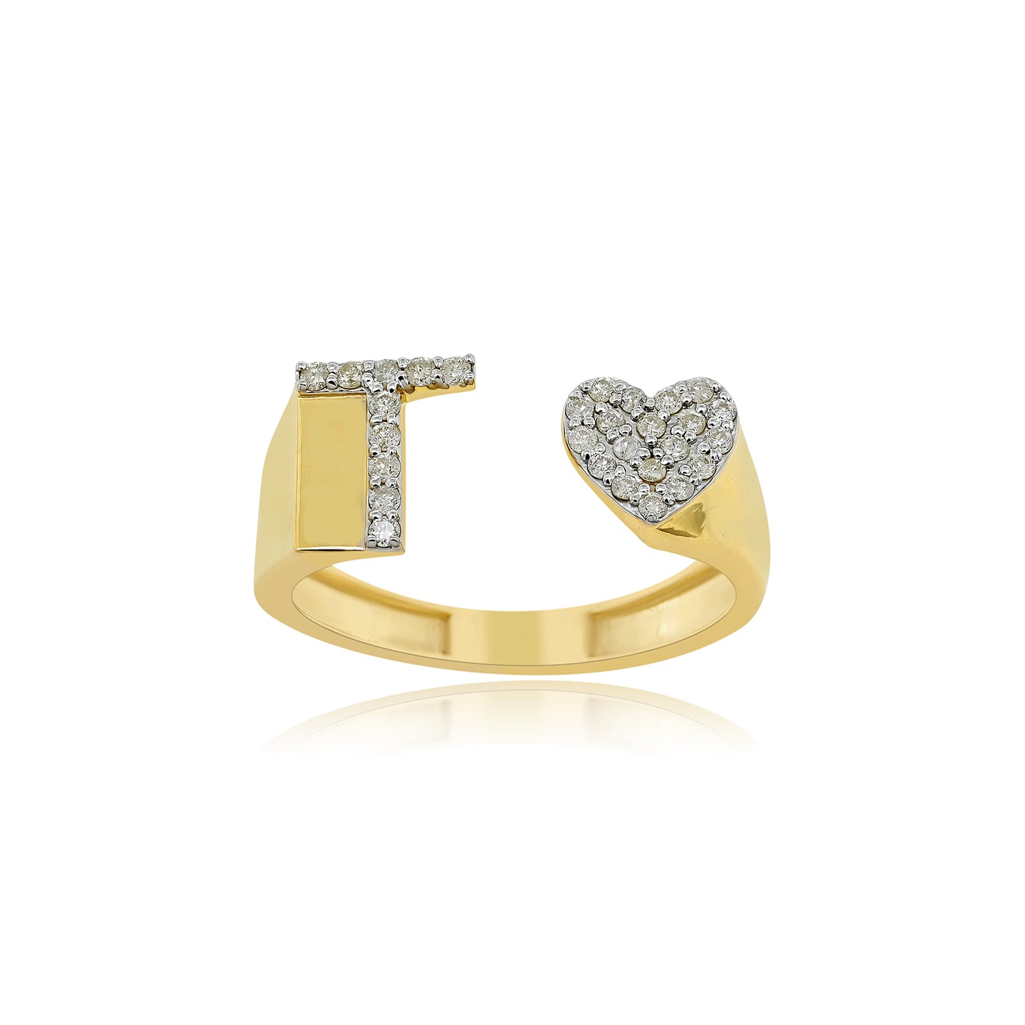 14K Gold letter T Ring 0.26 ctw