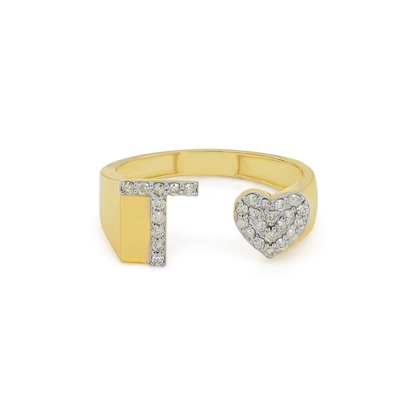 14K Gold letter T Ring 0.26 ctw