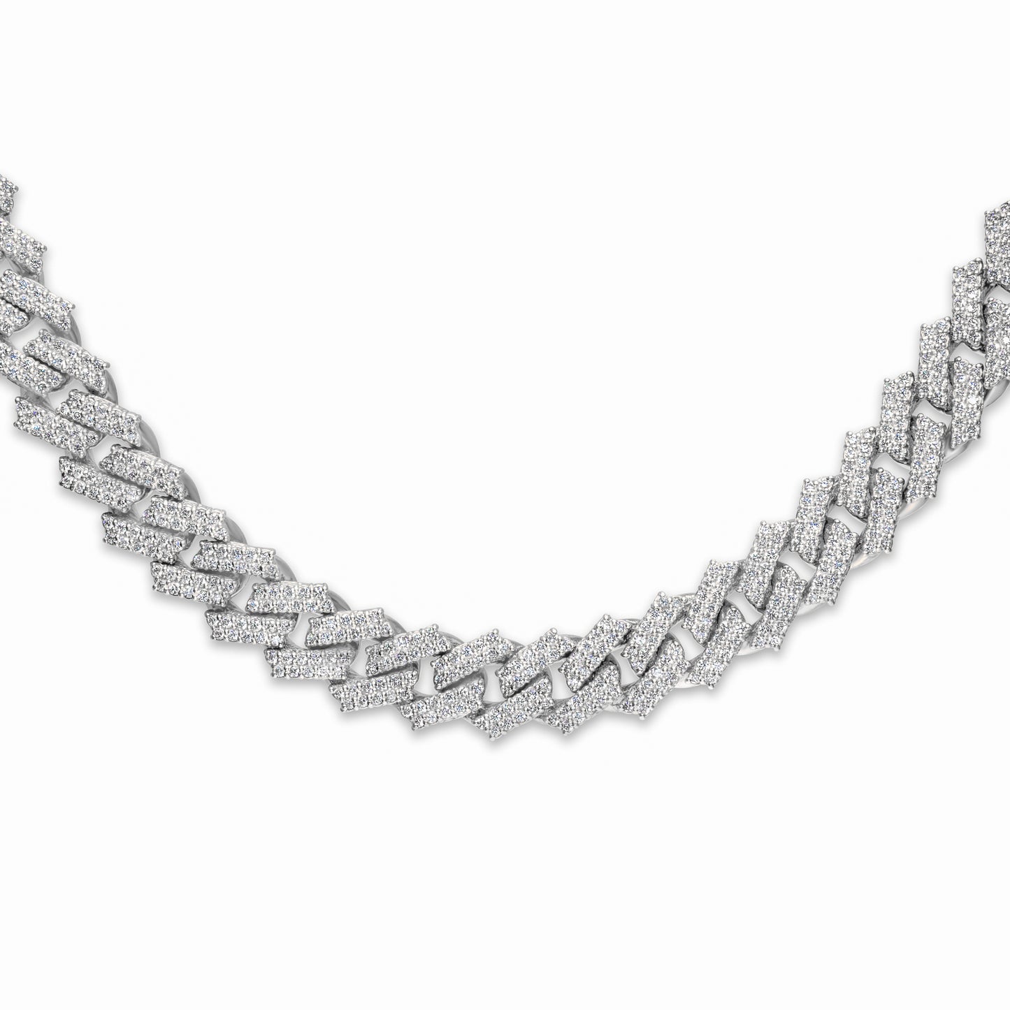 10k Solid White Gold Diamond Cuban Chain 12.5mm 24.50 ctw