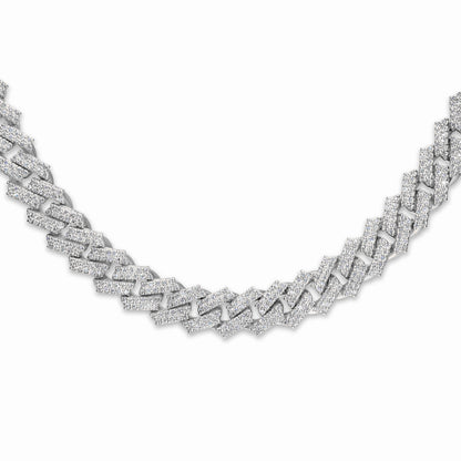 10k Solid White Gold Diamond Cuban Chain 12.5mm 24.50 ctw