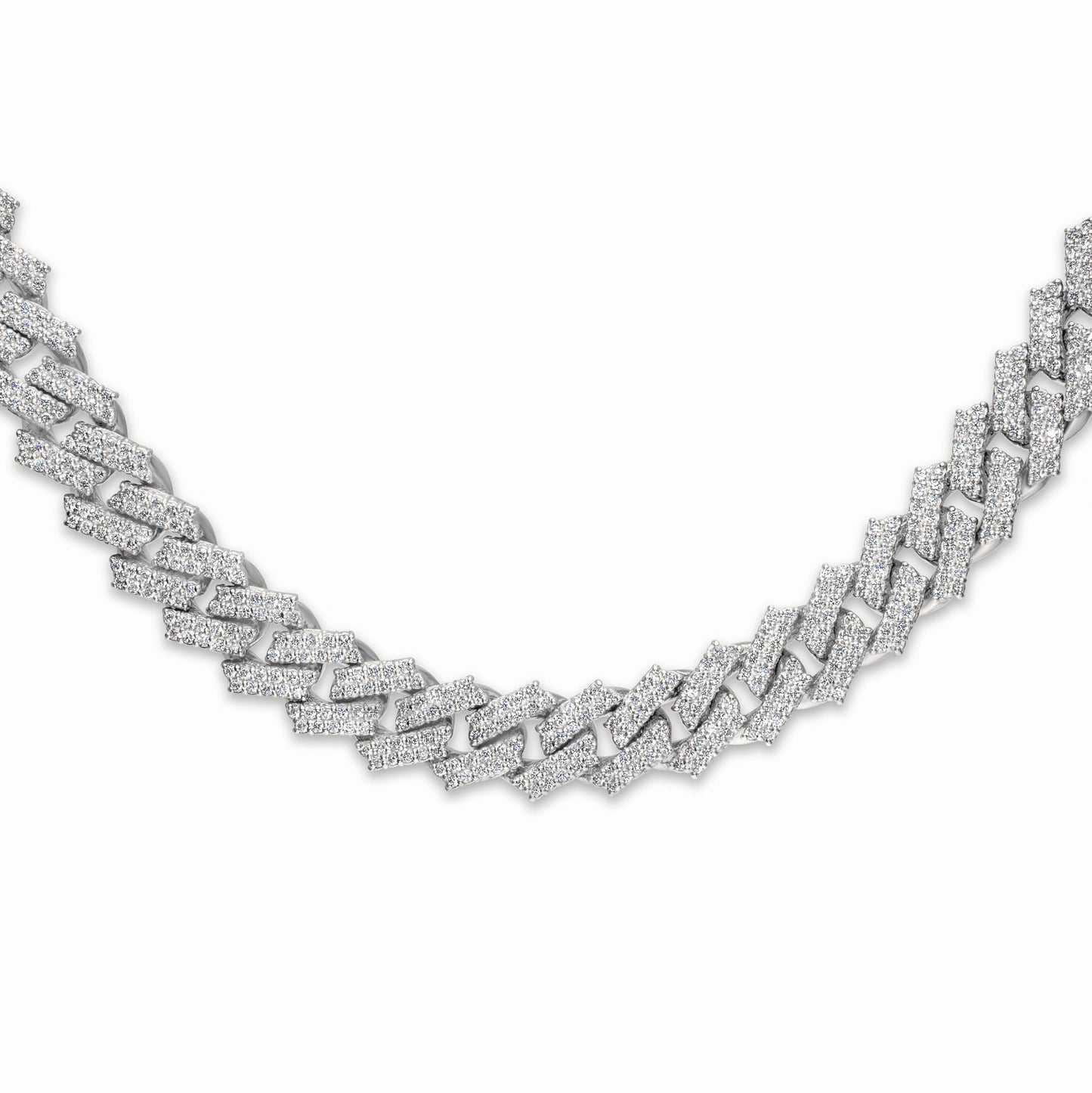 10k Solid White Gold Diamond Cuban Chain 12.5mm 24.50 ctw