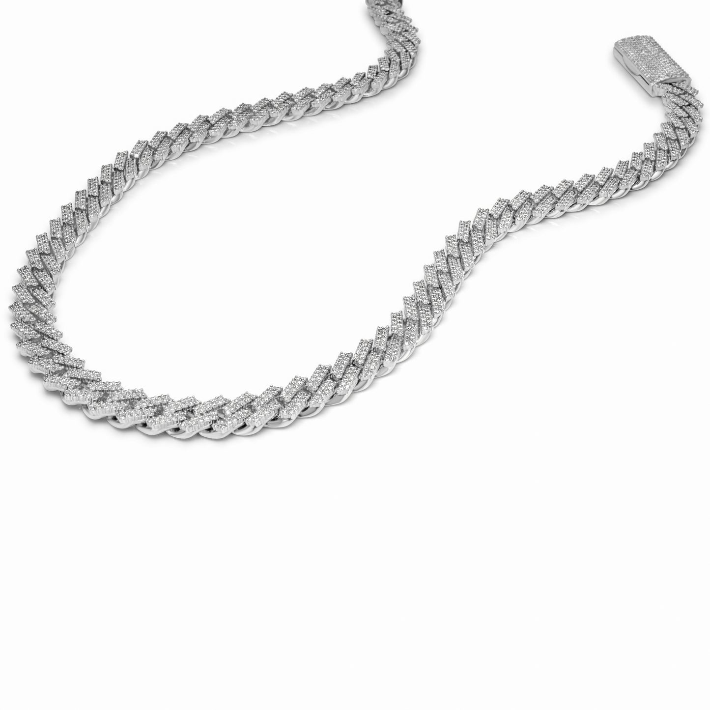 10k Solid White Gold Diamond Cuban Prong Chain 12.5mm 24.50 ctw