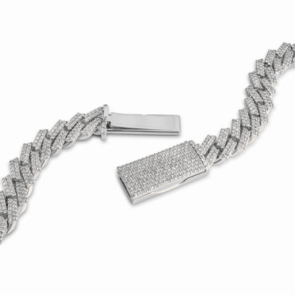 10k Solid White Gold Diamond Cuban Prong Chain 12.5mm 24.50 ctw