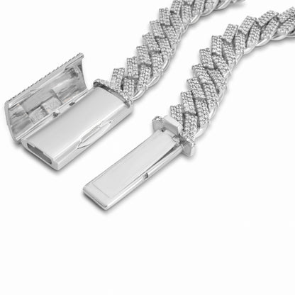 10k Solid White Gold Diamond Cuban Prong Chain 12.5mm 24.50 ctw