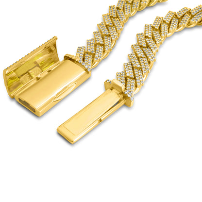 10k Solid Yellow Gold Diamond Cuban Prong Chain 12.5mm 24.50 ctw