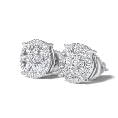 14k White Gold Diamond Cluster Earrings .60 ctw