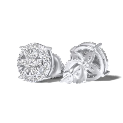 14k White Gold Diamond Cluster Earrings .60 ctw