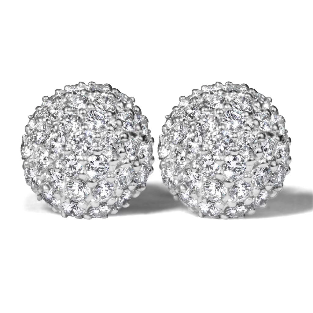 14k White Gold 3D Round Earrings 2.0 ctw