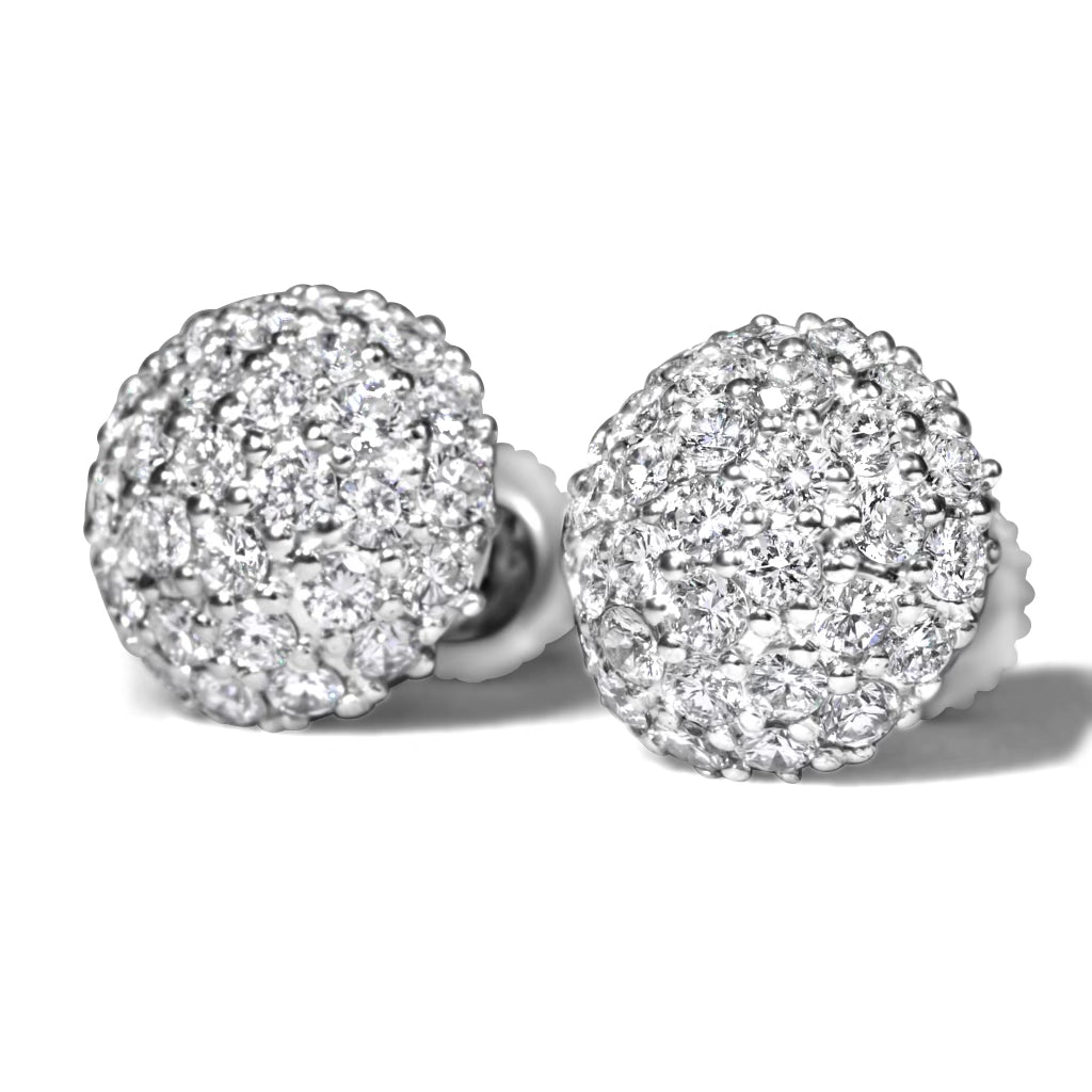 14k White Gold 3D Round Diamond Earrings 2.0 ctw