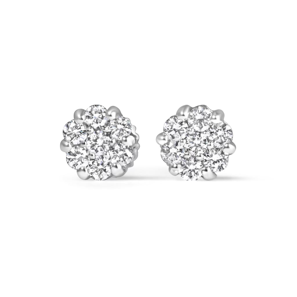 14k White Gold Diamond Cluster Earrings 2.0 ctw