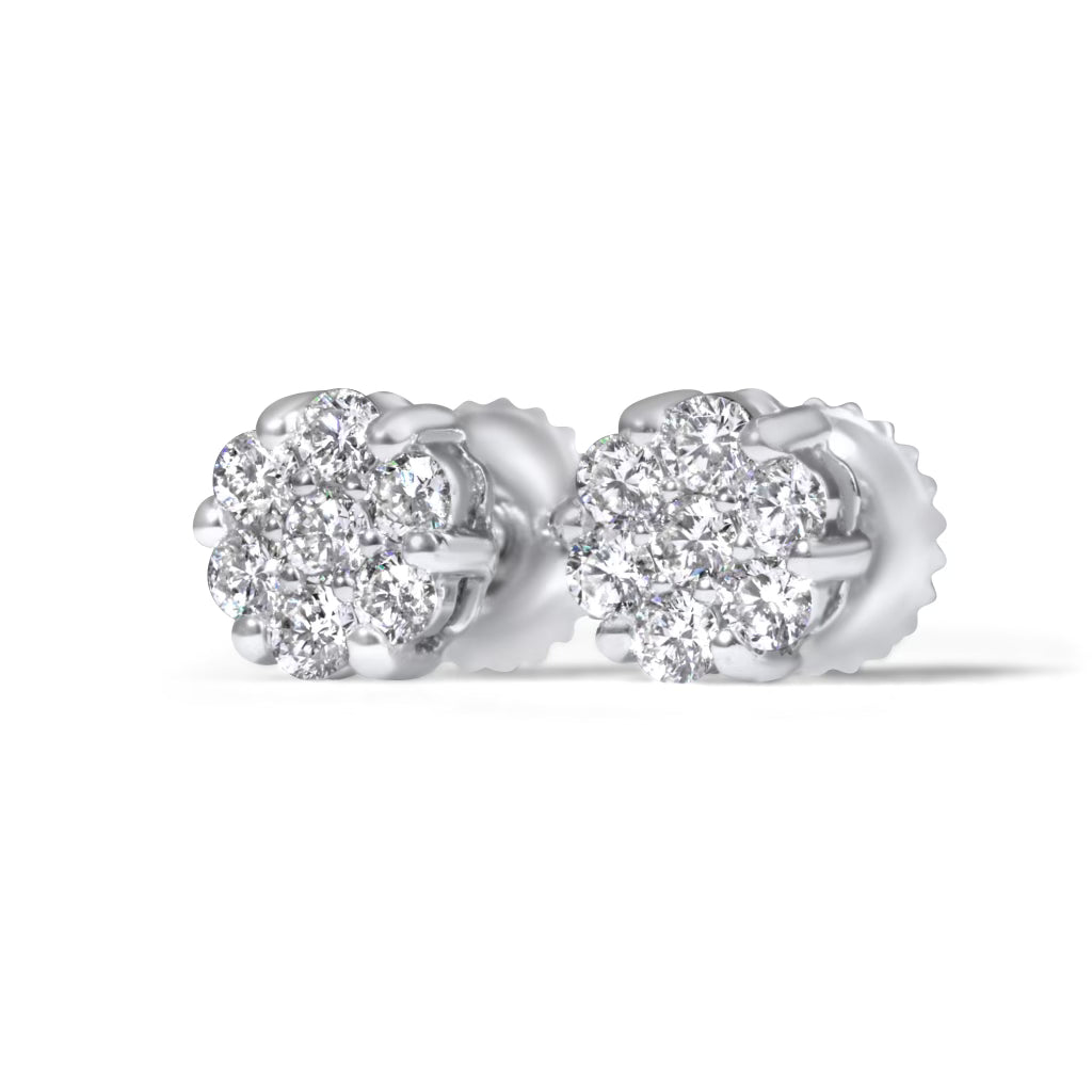 14k White Gold Diamond Cluster Earrings .50 ctw