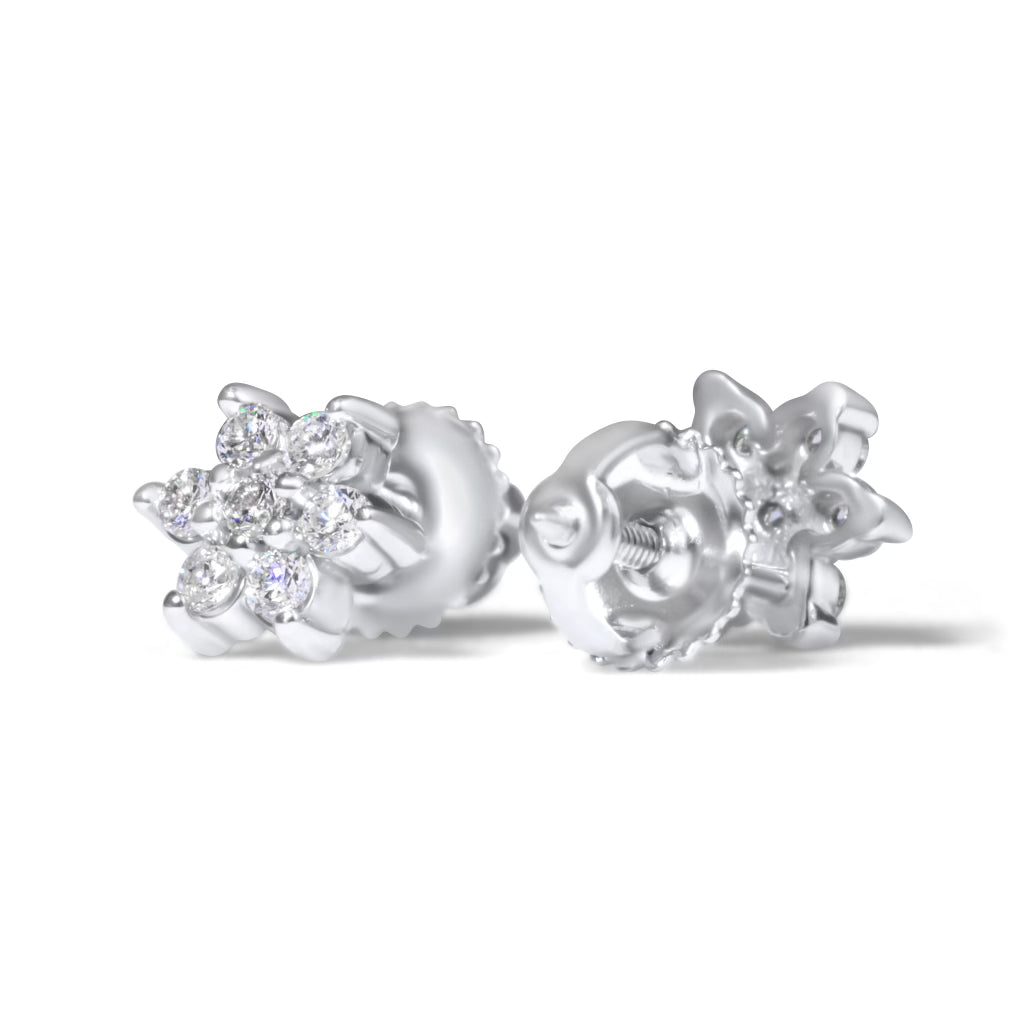 14k White Gold Diamond Star Cluster Earrings .35 ctw