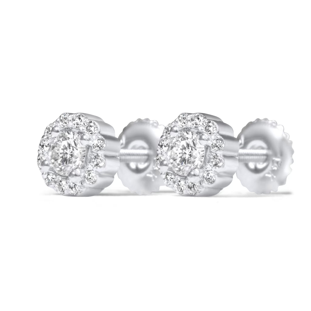 14k White Gold 16 Pointer Center Cluster Earrings .55ctw