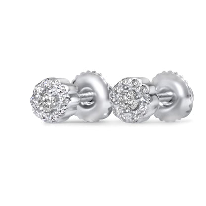 14k White Gold 5 Pointer Center Cluster Earrings .3ctw