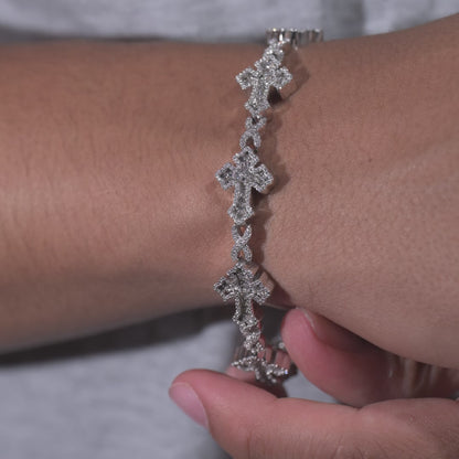 10k White Gold Diamond Baguette Cross Bracelet 2.90 ctw