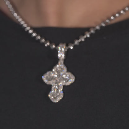 10k White Gold Diamond Baguette Cross Pendant 1.75 ctw