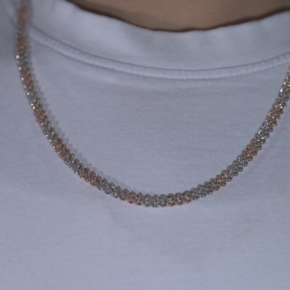 10k Two-Tone Rose and White Gold 6mm Cuban Chain 3.94 ctw