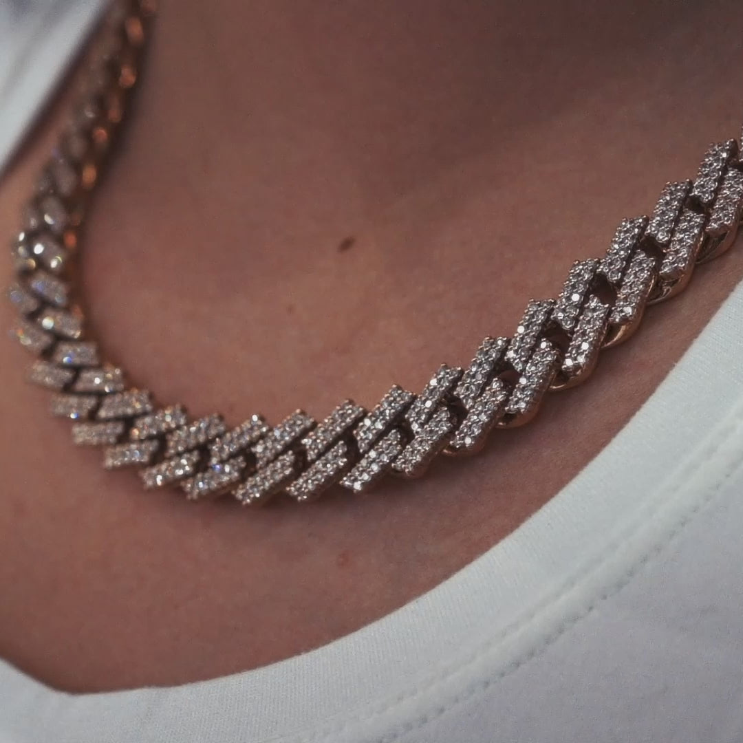 10k Solid Rose Gold Diamond Cuban Chain 12.5mm 24.50 ctw