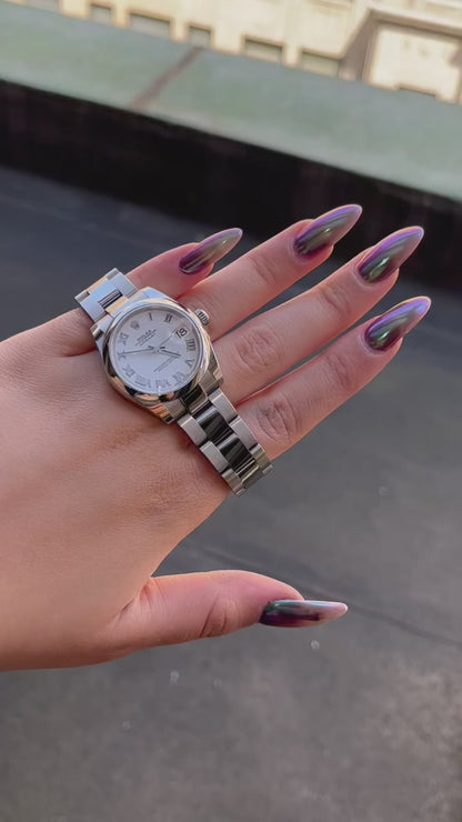 Rolex Datejust 26mm Ladies , Stainless Steel, Oyster Bracelet, Smooth Bezel, White Roman Dial Ref. 179160