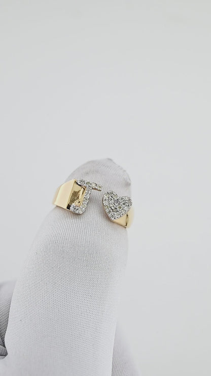 14K Gold letter J Ring 0.26 ctw