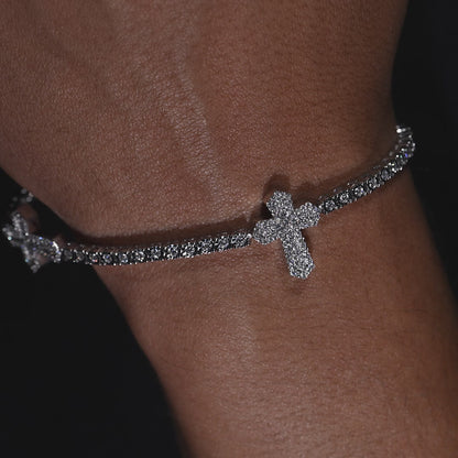 10k White Gold Diamond Cross Bracelet 2.29 ctw