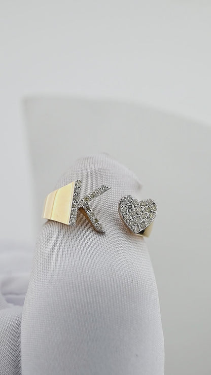 14K Gold letter K Ring 0.26 ctw