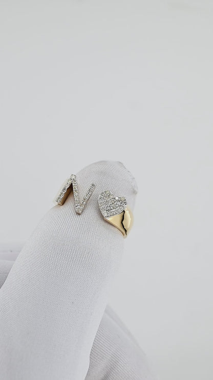 14K Gold letter N Ring 0.29 ctw