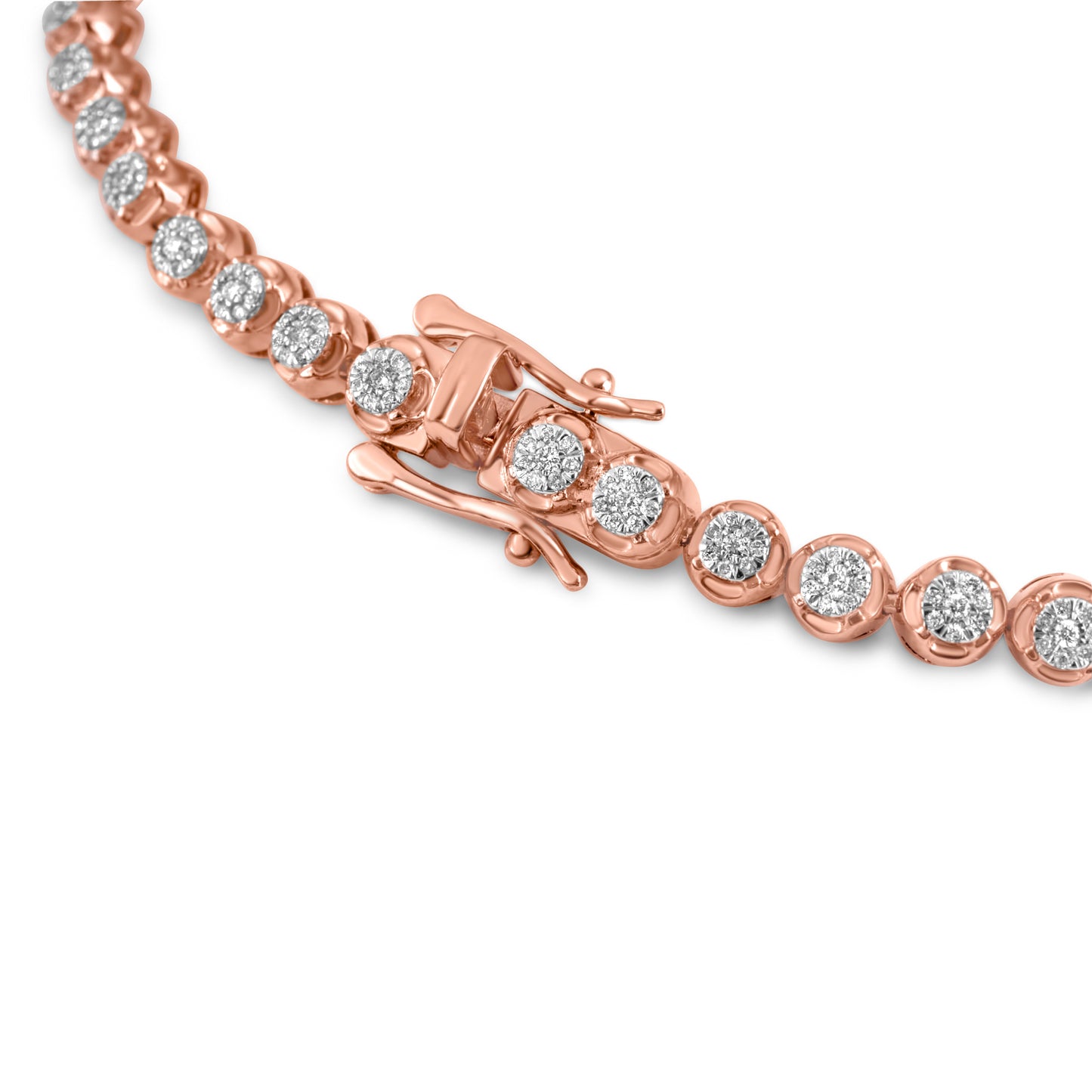 10K Rose Gold Diamond Cluster Tennis Bracelet 0.84ctw